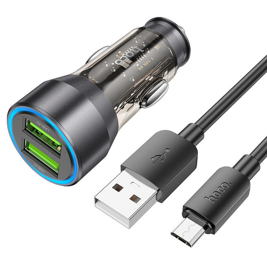 Φορτιστής αυτοκινήτου με καλώδιο microUSB HOCO NZ12, 36W, 3A, 2 x USB-A, Μαύρο 