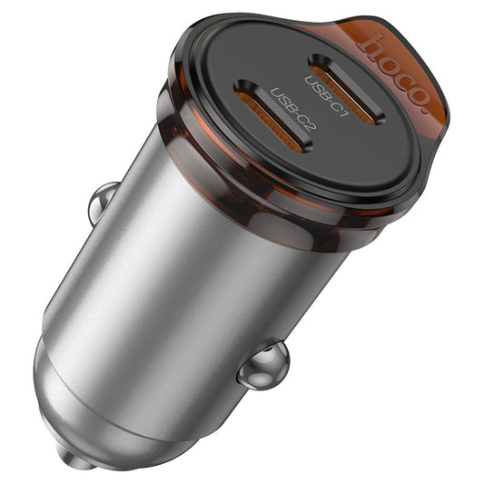 Φορτιστής Αυτοκινήτου με Καλώδιο Lightning HOCO NZ16B, 45W, 3A, 2 x USB-C, Γκρι