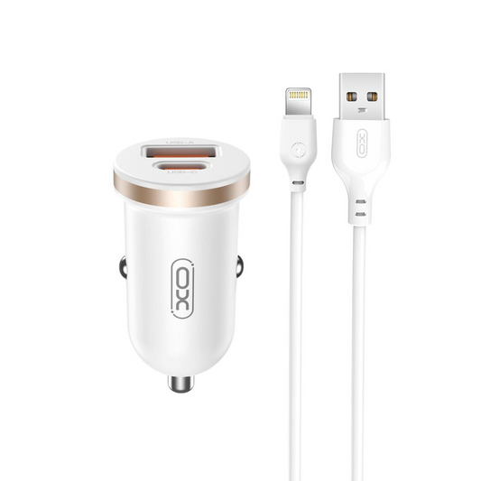 Φορτιστής Αυτοκινήτου με Καλώδιο Lightning XO Design CC56, 30W, 3A, 1 x USB-A - 1 x USB-C, Λευκό