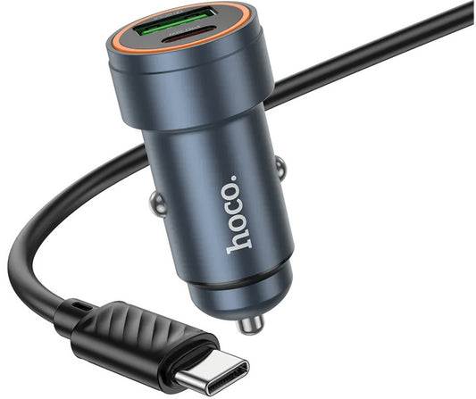 Φορτιστής Αυτοκινήτου με Καλώδιο USB-C HOCO Z57A, 30W, 3A, 1 x USB-A - 1 x USB-C, Γκρι