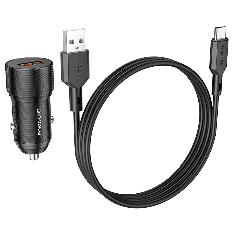 Φορτιστής αυτοκινήτου με καλώδιο USB-C Borofone BZ19A Σοφία, 18W, 3A, 1 x USB-A, Μαύρο 