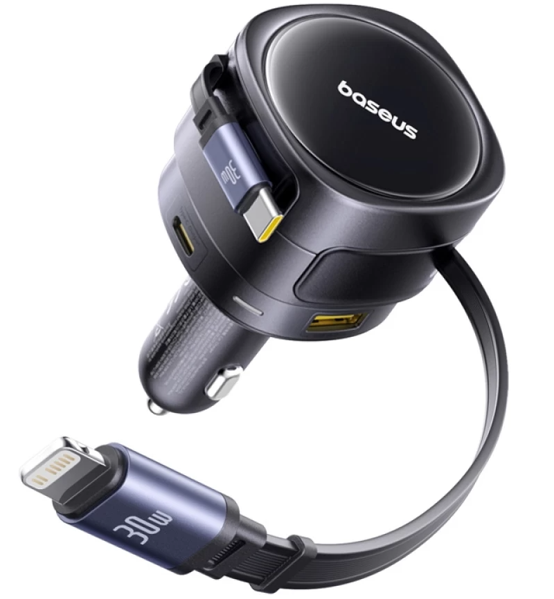Car Charger With USB-C / Lightning Cable Baseus Enjoyment Max, 90W, 3A, 1 x USB-A - 1 x USB-C, Black C00035507121-02