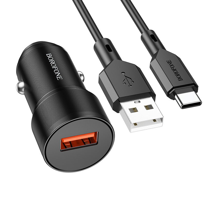 Φορτιστής αυτοκινήτου με καλώδιο USB-C Borofone BZ19A Σοφία, 18W, 3A, 1 x USB-A, Μαύρο 