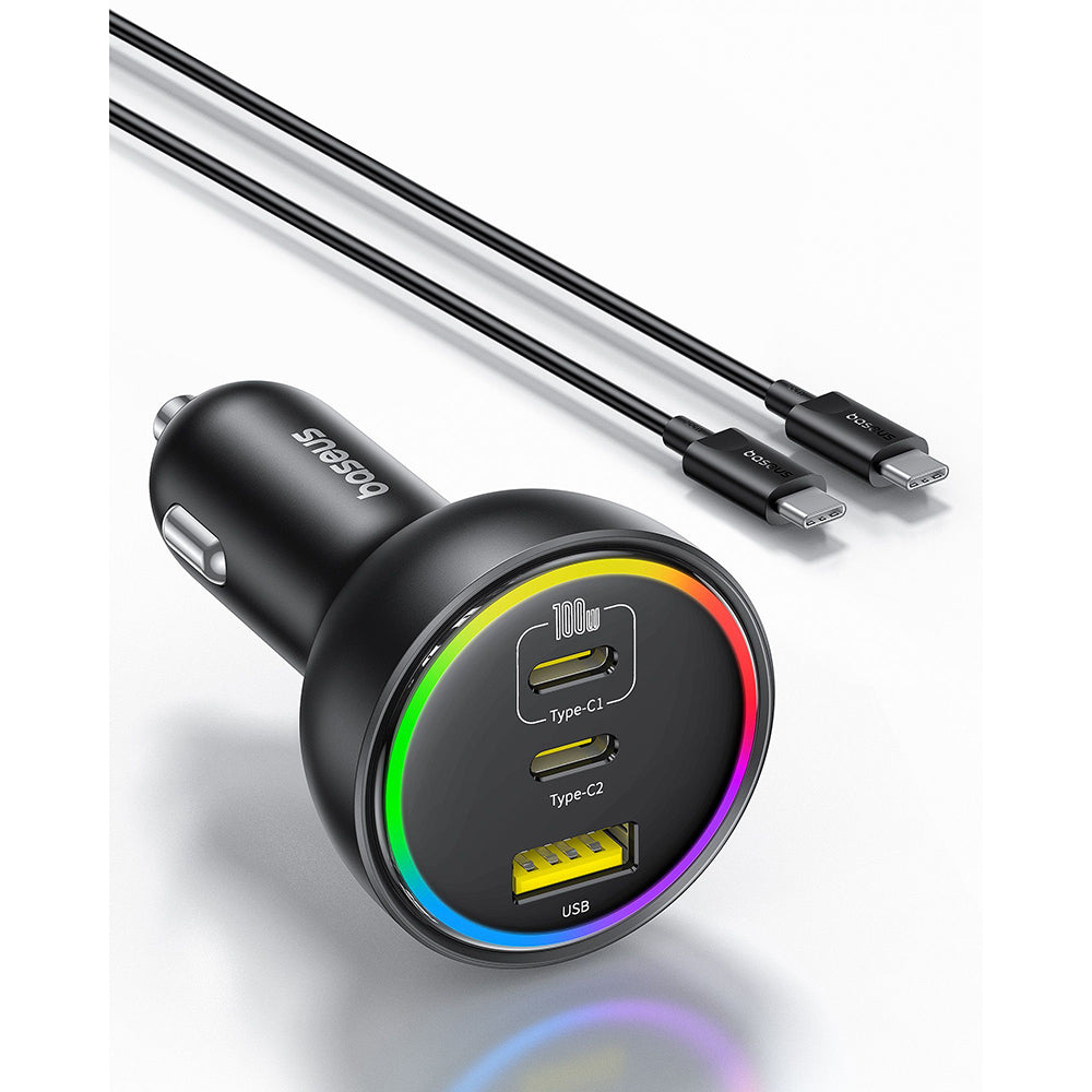 Φορτιστής Αυτοκινήτου με Καλώδιο USB-C Baseus, 152.5W, 5A, 1 x USB-A - 2 x USB-C, Μαύρο C00036101111-00