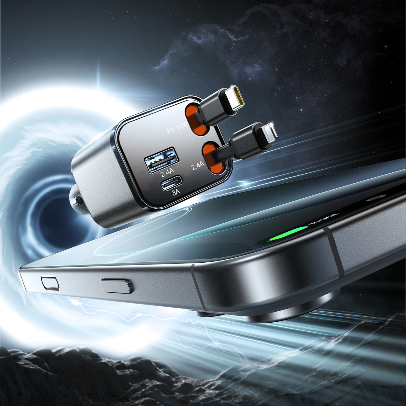 Φορτιστής Αυτοκινήτου με Καλώδιο USB-C / Lightning Joyroom JR-CCL05, 30W, 3A, 1 x USB-A - 1 x USB-C, Γκρι