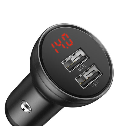 Φορτιστής αυτοκινήτου με καλώδιο Lightning - microUSB - USB-C Baseus Ψηφιακή οθόνη, 24W, 2,4A, 2 x USB-A, γκρι TZCCBX-0G