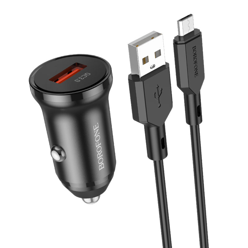 Φορτιστής Αυτοκινήτου με Καλώδιο microUSB Borofone BZ18, 18W, 3A, 1 x USB-A, Μαύρο