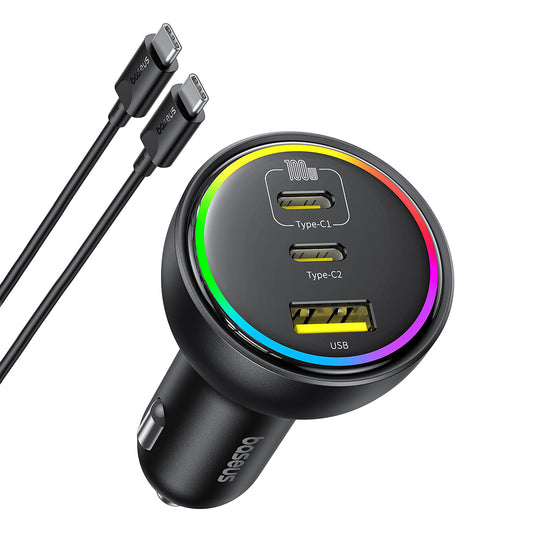 Φορτιστής Αυτοκινήτου με Καλώδιο USB-C Baseus, 152.5W, 5A, 1 x USB-A - 2 x USB-C, Μαύρο C00036101111-00