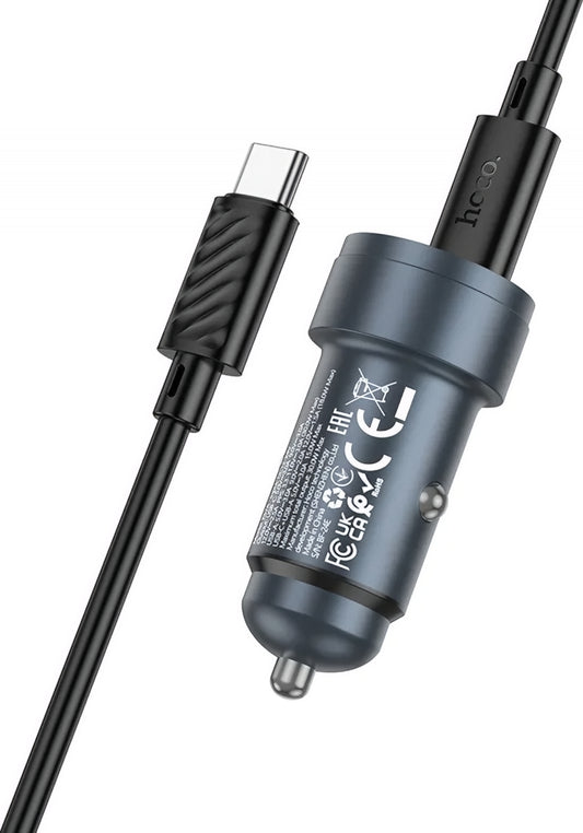 Φορτιστής Αυτοκινήτου με Καλώδιο USB-C HOCO Z57A, 30W, 3A, 1 x USB-A - 1 x USB-C, Γκρι