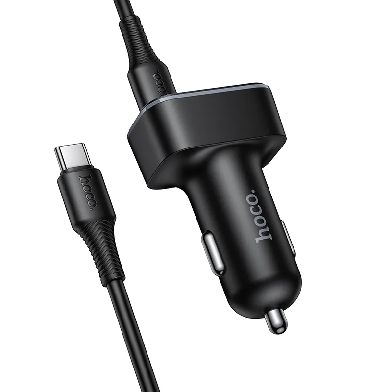Φορτιστής Αυτοκινήτου με Καλώδιο USB-C HOCO Z63B Display, 48W, 3A, 1 x USB-A - 1 x USB-C, Μαύρο