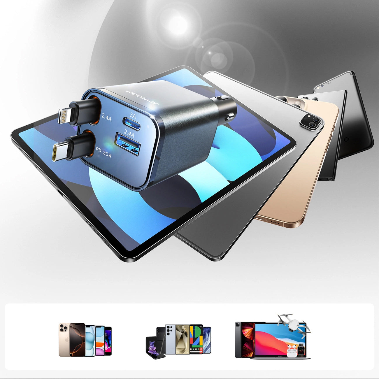 Φορτιστής Αυτοκινήτου με Καλώδιο USB-C / Lightning Joyroom JR-CCL05, 30W, 3A, 1 x USB-A - 1 x USB-C, Γκρι