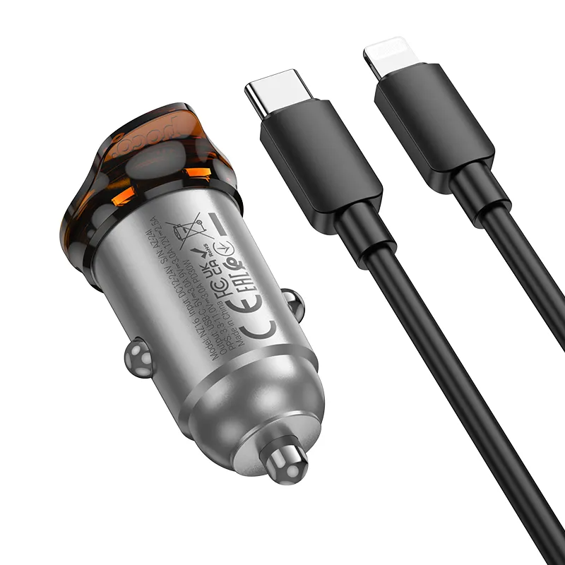 Φορτιστής Αυτοκινήτου με Καλώδιο Lightning HOCO NZ16, 30W, 3A, 1 x USB-C, Γκρι