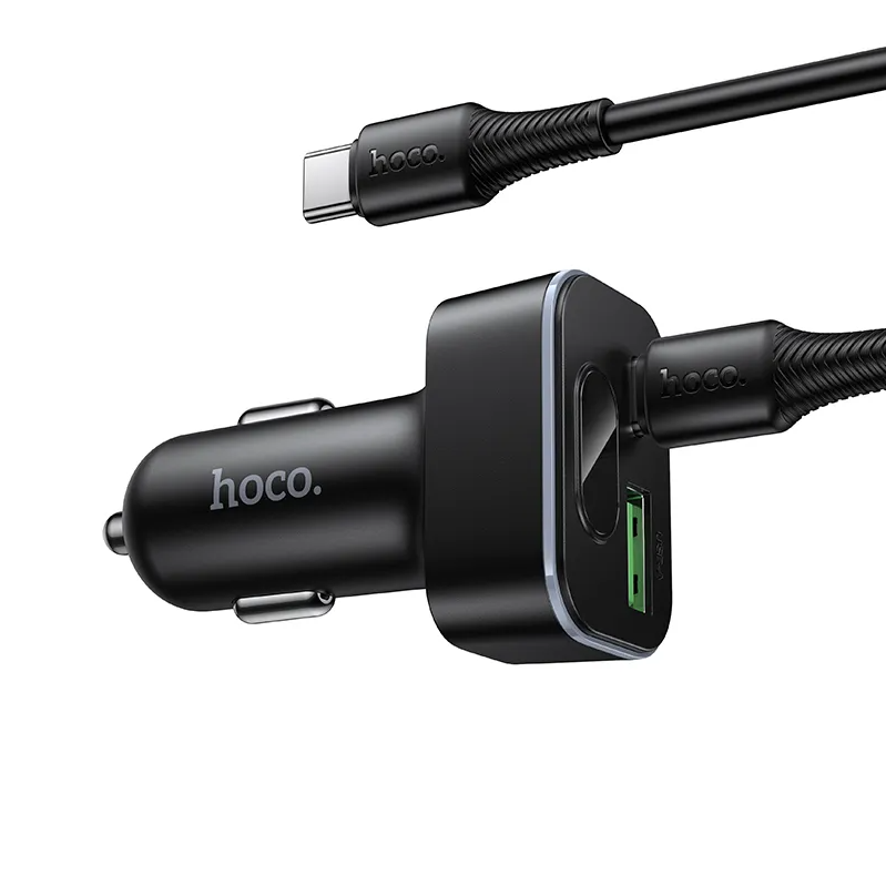 Φορτιστής Αυτοκινήτου με Καλώδιο USB-C HOCO Z63B Display, 48W, 3A, 1 x USB-A - 1 x USB-C, Μαύρο