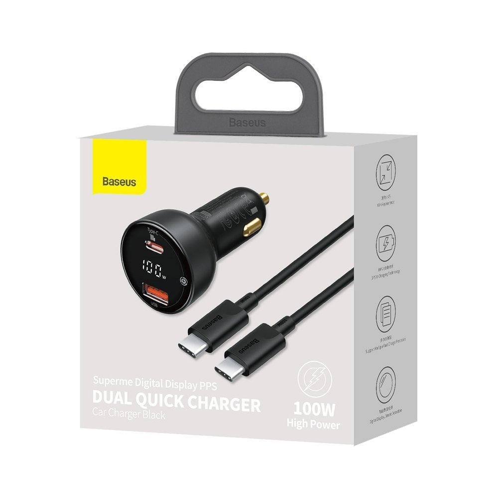 Φορτιστής Αυτοκινήτου με Καλώδιο USB-C Baseus Superme, 100W, 5A, 1 x USB-A - 1 x USB-C, Μαύρο TZCCZX-01