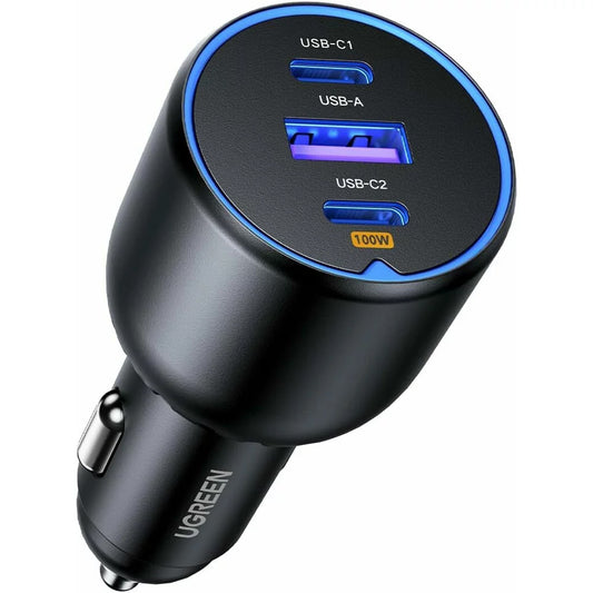 Φορτιστής αυτοκινήτου με καλώδιο USB-C UGREEN CD293, 130W, 5A, 1 x USB-A - 2 x USB-C, Μαύρο