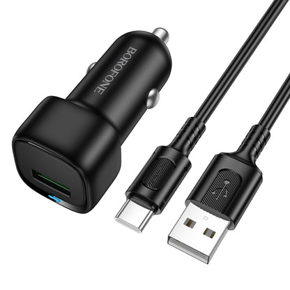 Φορτιστής Αυτοκινήτου με Καλώδιο USB-C Borofone BZ34 Cloud, 18W, 3A, 1 x USB-A, Μαύρο