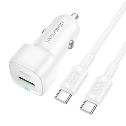 Φορτιστής Αυτοκινήτου με Καλώδιο USB-C Borofone BZ34B Cloud, 20W, 3A, 1 x USB-A - 1 x USB-C, Λευκό