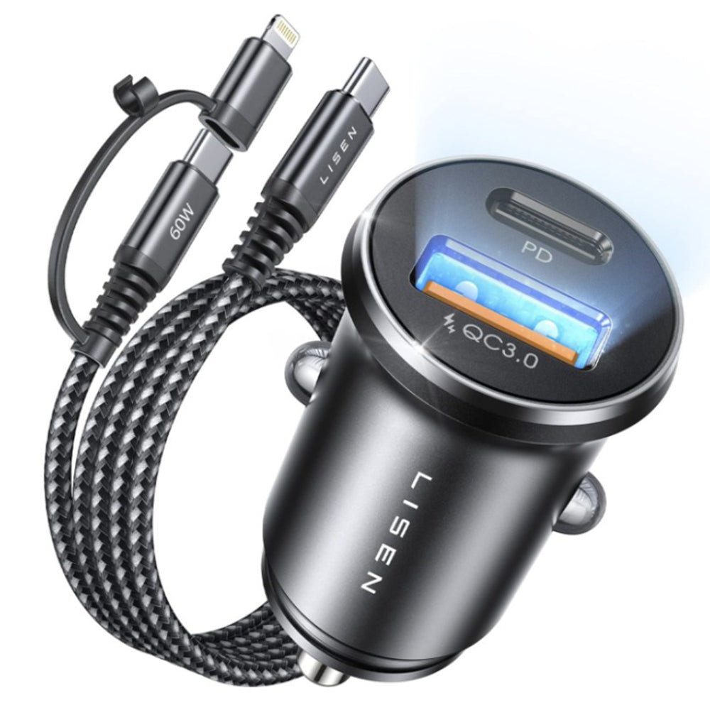 Φορτιστής Αυτοκινήτου με Καλώδιο USB-C / Lightning Lisen, 48W, 3A, 1 x USB-A - 1 x USB-C, Μαύρο YL0223080035