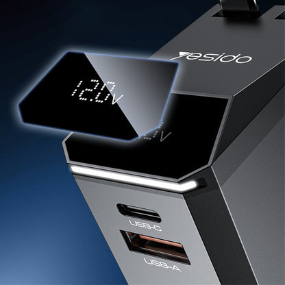 Φορτιστής Αυτοκινήτου με Καλώδιο USB-C / Lightning Yesido Y71 Display, 125W, 3A, 1 x USB-A - 1 x USB-C, Μαύρο