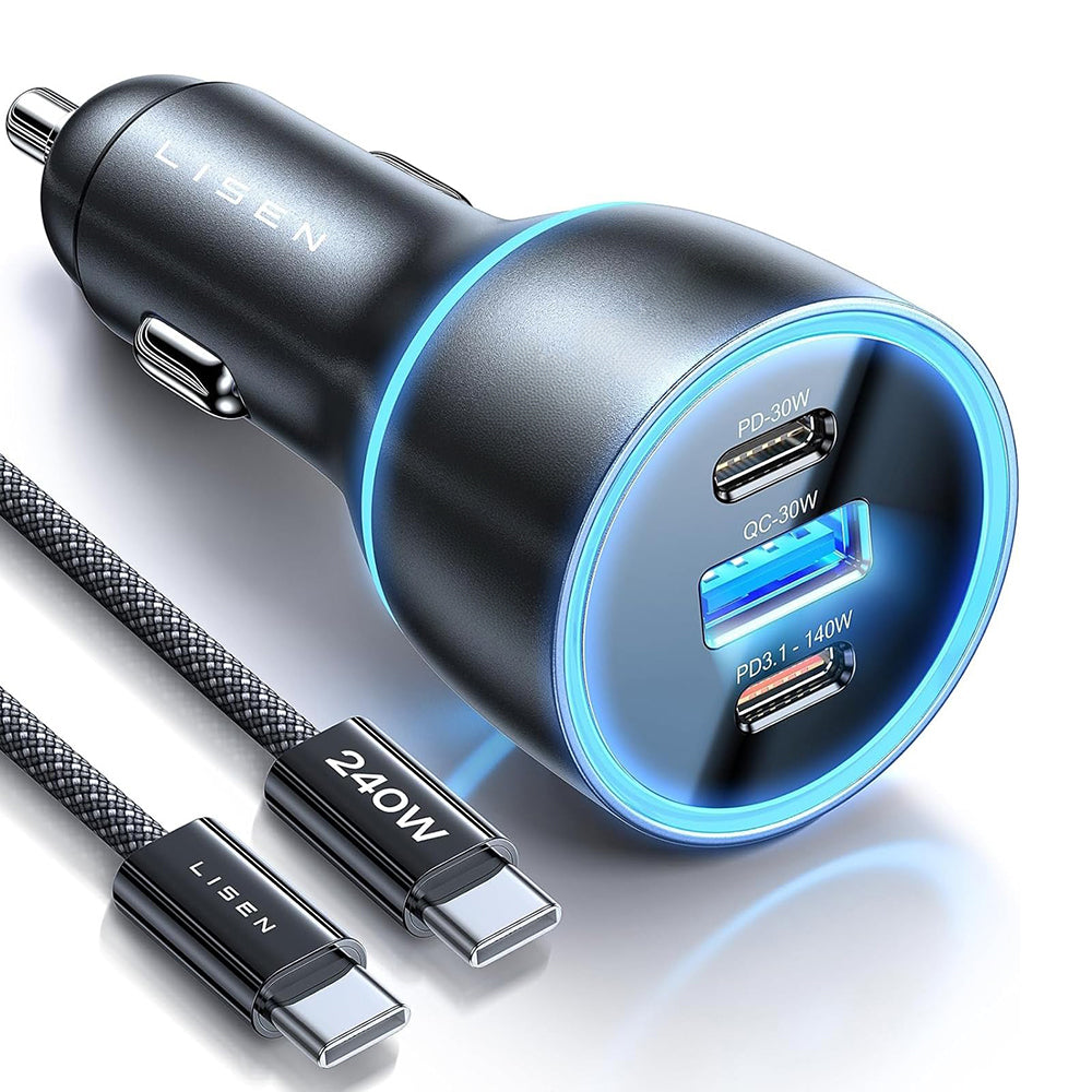 Φορτιστής Αυτοκινήτου με Καλώδιο USB-C Lisen, 170W, 5A, 1 x USB-A - 2 x USB-C, Μαύρο YL0224010001