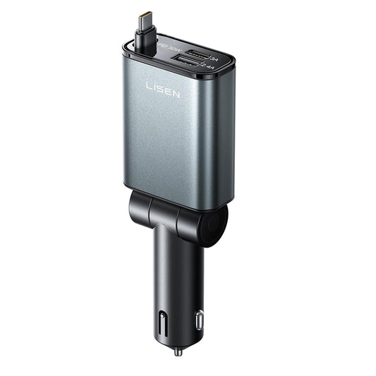 Lisen USB-C Car Charger with Cable, 57W, 3A, 1 x USB-A - 1 x USB-C, Black YL0325010016