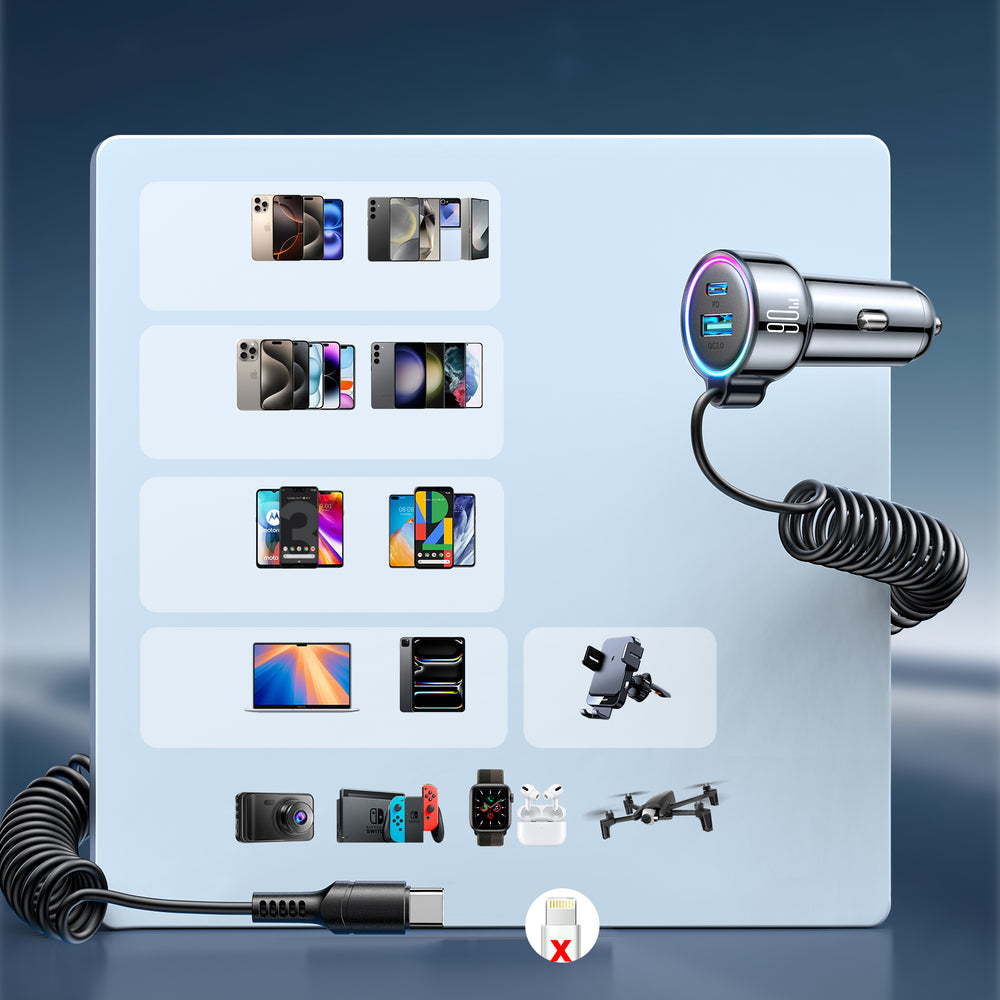 Φορτιστής Αυτοκινήτου με Καλώδιο USB-C Joyroom JR-CL07, 90W, 3A, 1 x USB-A - 1 x USB-C, Μαύρο