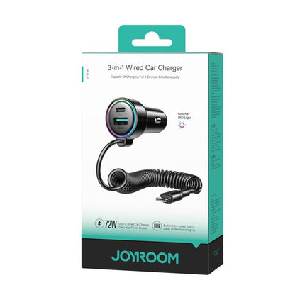 Φορτιστής Αυτοκινήτου με Καλώδιο USB-C Joyroom JR-CL07, 90W, 3A, 1 x USB-A - 1 x USB-C, Μαύρο
