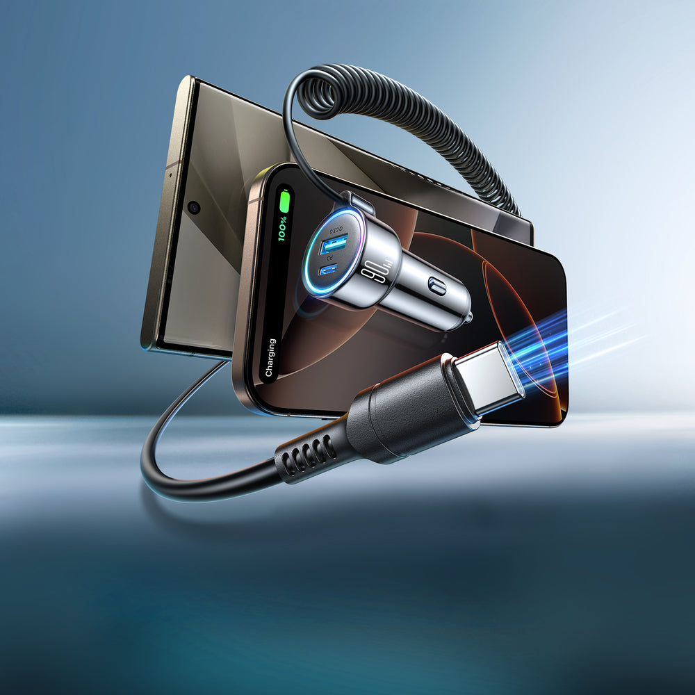 Φορτιστής Αυτοκινήτου με Καλώδιο USB-C Joyroom JR-CL07, 90W, 3A, 1 x USB-A - 1 x USB-C, Μαύρο