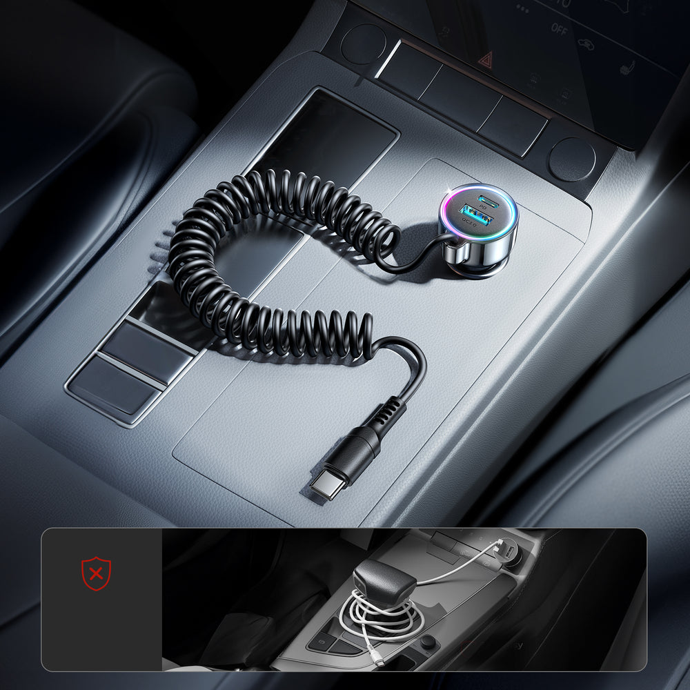 Φορτιστής Αυτοκινήτου με Καλώδιο USB-C Joyroom JR-CL07, 90W, 3A, 1 x USB-A - 1 x USB-C, Μαύρο