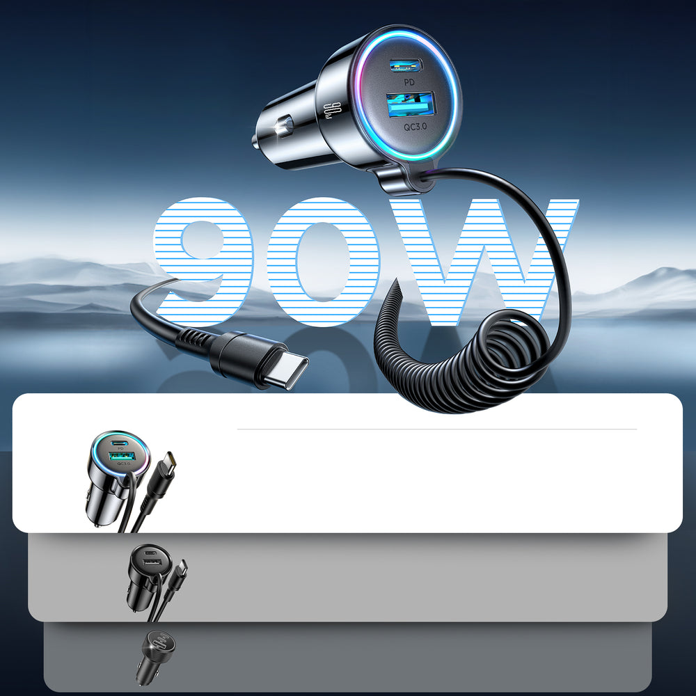 Φορτιστής Αυτοκινήτου με Καλώδιο USB-C Joyroom JR-CL07, 72W, 3A, 1 x USB-A - 1 x USB-C, Μαύρο