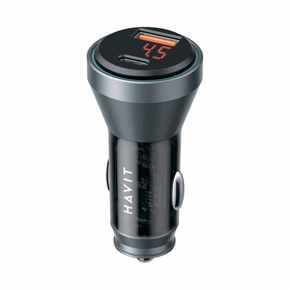 Φορτιστής Αυτοκινήτου HAVIT CC2017, 45W, 3A, 1 x USB-A - 1 x USB-C, Μαύρο Μπλε