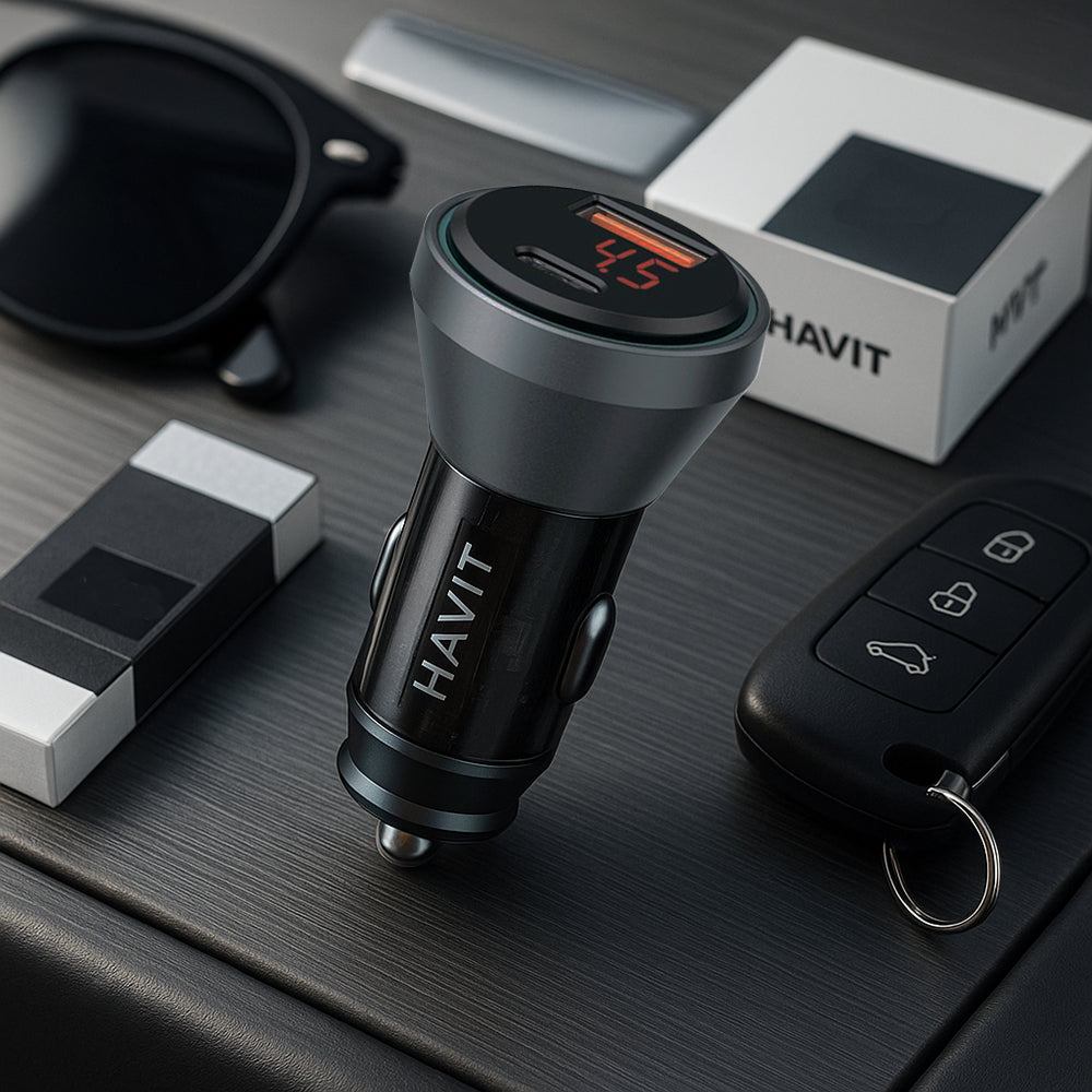 Φορτιστής Αυτοκινήτου HAVIT CC2017, 45W, 3A, 1 x USB-A - 1 x USB-C, Μαύρο Μπλε