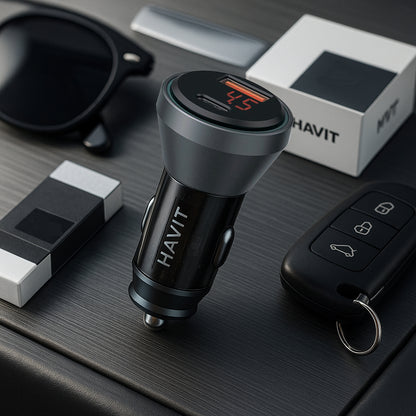 Φορτιστής Αυτοκινήτου HAVIT CC2017, 45W, 3A, 1 x USB-A - 1 x USB-C, Μαύρο Μπλε