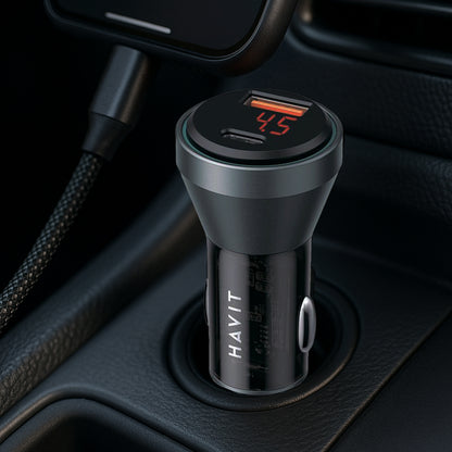 Φορτιστής Αυτοκινήτου HAVIT CC2017, 45W, 3A, 1 x USB-A - 1 x USB-C, Μαύρο Μπλε