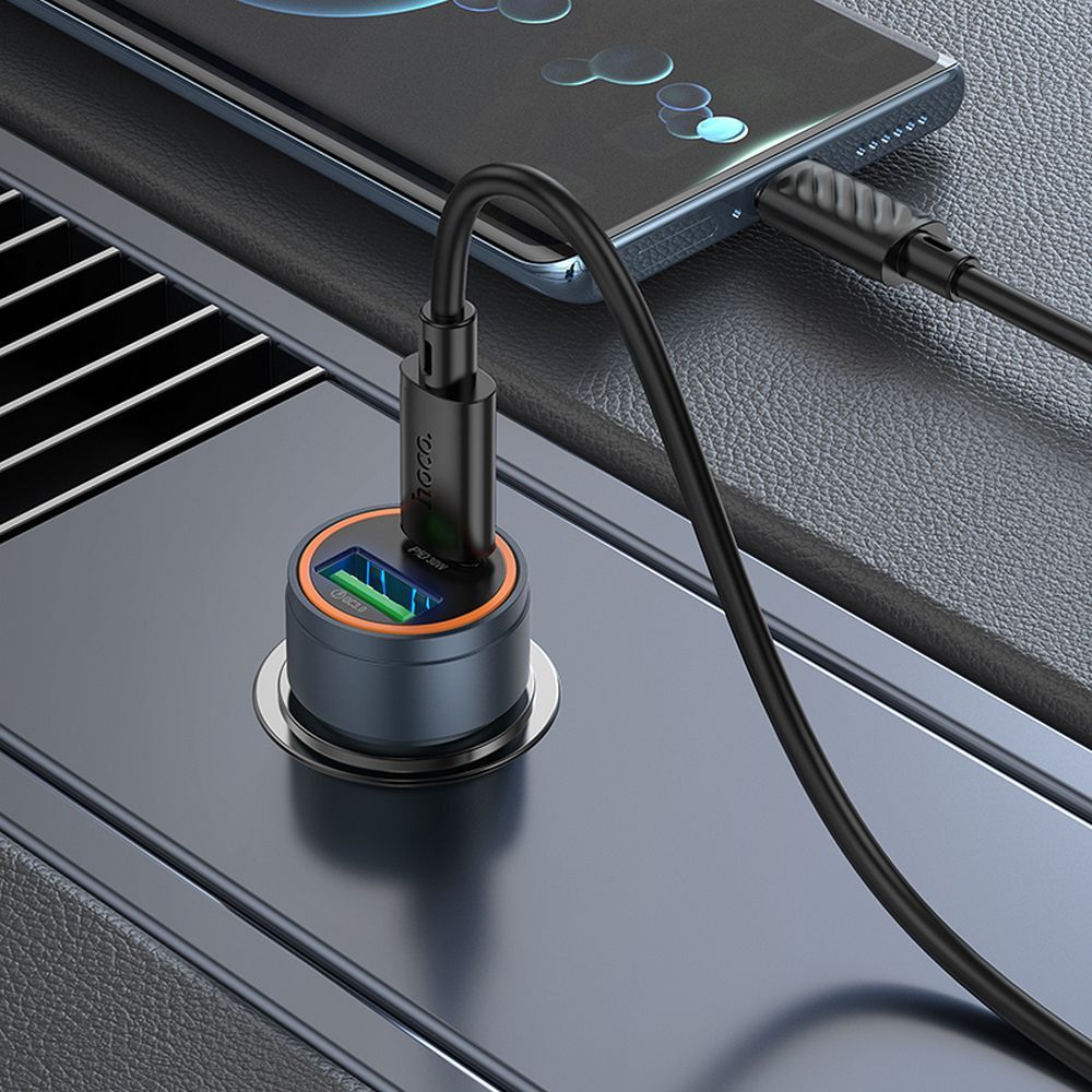 Φορτιστής Αυτοκινήτου HOCO Z57A, 30W, 3A, 1 x USB-A - 1 x USB-C, Γκρι