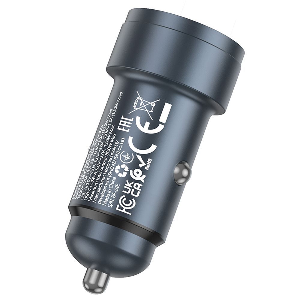 Φορτιστής Αυτοκινήτου HOCO Z57A, 30W, 3A, 1 x USB-A - 1 x USB-C, Γκρι