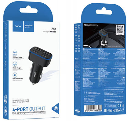 Φορτιστής Αυτοκινήτου HOCO Z63, 42W, 3A, 2 x USB-A - 2 x USB-C, Μαύρο