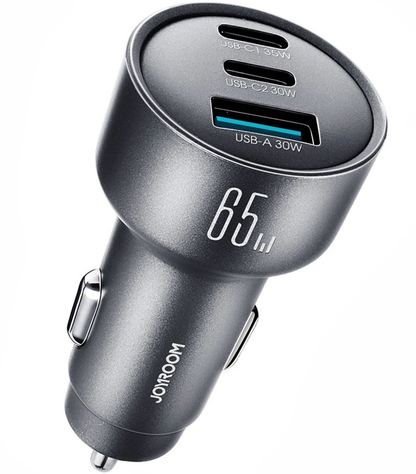 Joyroom JR-CCN19 Car Charger, 65W, 1 x USB-A - 2 x USB-C, Gray