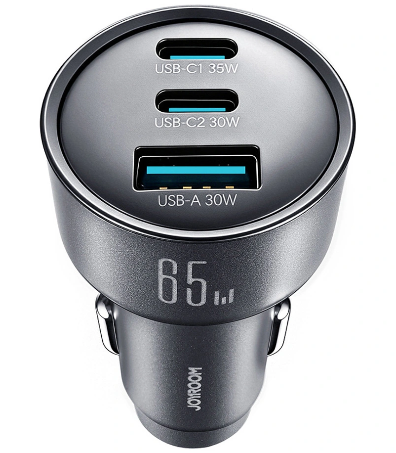 Joyroom JR-CCN19 Car Charger, 65W, 1 x USB-A - 2 x USB-C, Gray