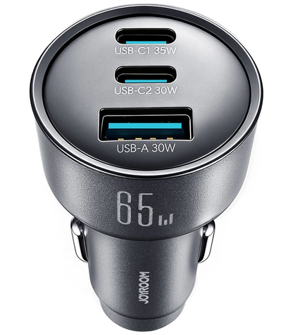 Joyroom JR-CCN19 Car Charger, 65W, 1 x USB-A - 2 x USB-C, Gray