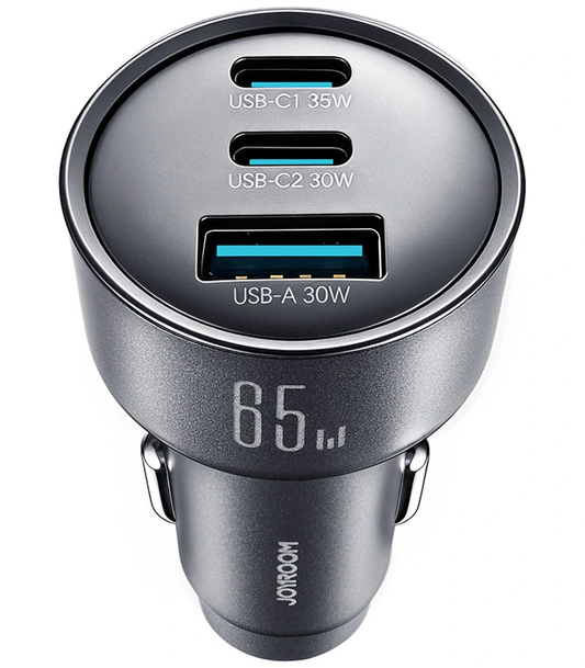 Joyroom JR-CCN19 Car Charger, 65W, 1 x USB-A - 2 x USB-C, Gray