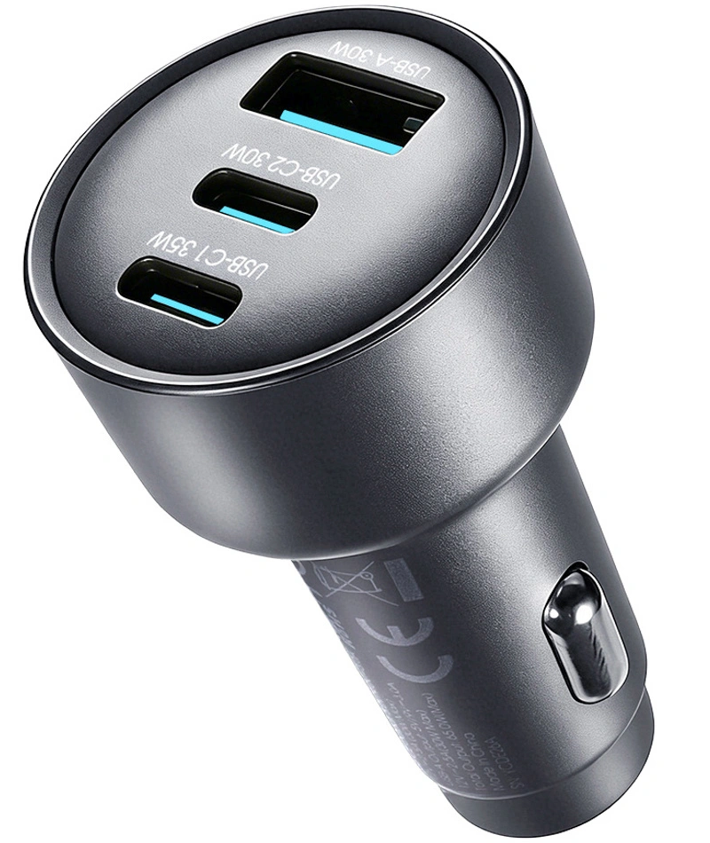Joyroom JR-CCN19 Car Charger, 65W, 1 x USB-A - 2 x USB-C, Gray