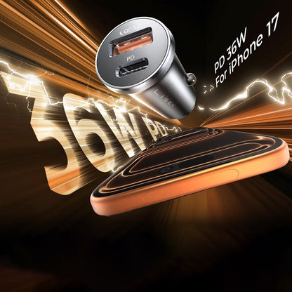 Lisen Car Charger, 36W, 3A, 1 x USB-A - 1 x USB-C, Black YL0223090002