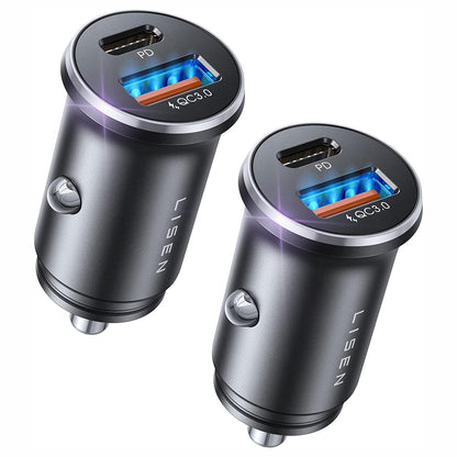 Lisen Car Charger, 36W, 3A, 1 x USB-A - 1 x USB-C, Set of 2 pieces, Black YL0223080038