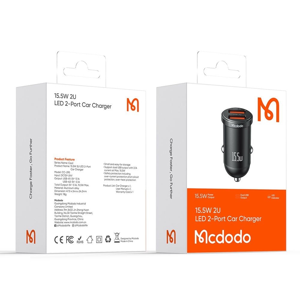 Φορτιστής Αυτοκινήτου McDodo CC-2950 Cool, 15.5W, 3.1A, 2 x USB-A, Μαύρο
