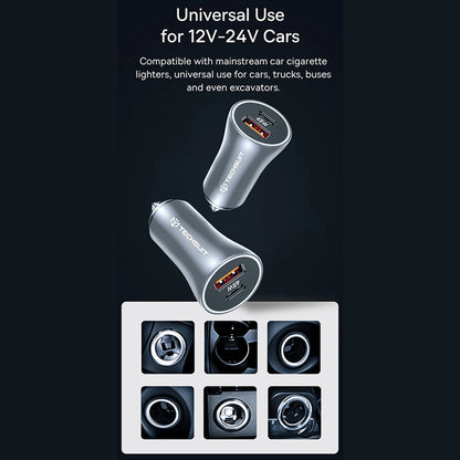 Techsuit C3 RescueVolt Car Charger, 48W, 3A, 1 x USB-A - 1 x USB-C, Gray