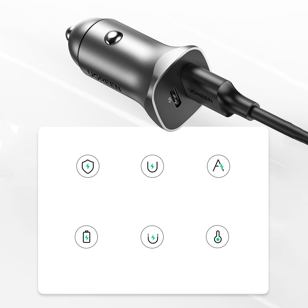 Φορτιστής Αυτοκινήτου UGREEN CD130, 24W, 3A, 1 x USB-A - 1 x USB-C, Γκρι