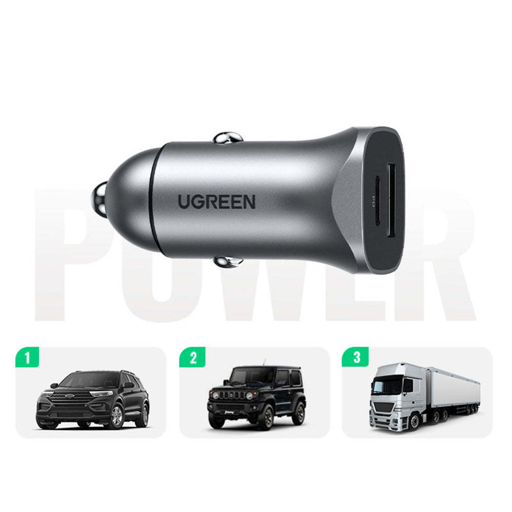 Φορτιστής Αυτοκινήτου UGREEN CD130, 24W, 3A, 1 x USB-A - 1 x USB-C, Γκρι