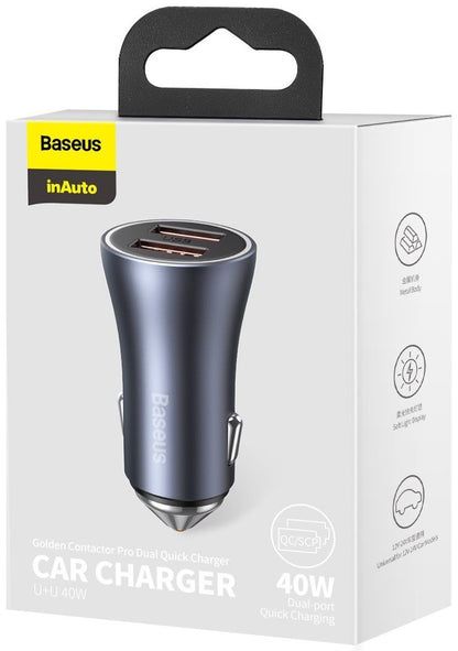 Φορτιστής αυτοκινήτου Baseus Golden Contactor Pro Dual, 40W, 3A, 2 x USB-A, γκρι CCJD-A0G