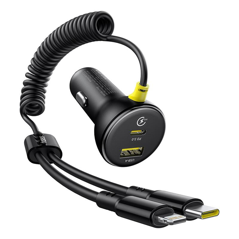Φορτιστής Αυτοκινήτου με Καλώδιο USB-C / Lightning Baseus Circular, 60W, 3A, 1 x USB-A - 1 x USB-C, Μαύρο C00035902121-00